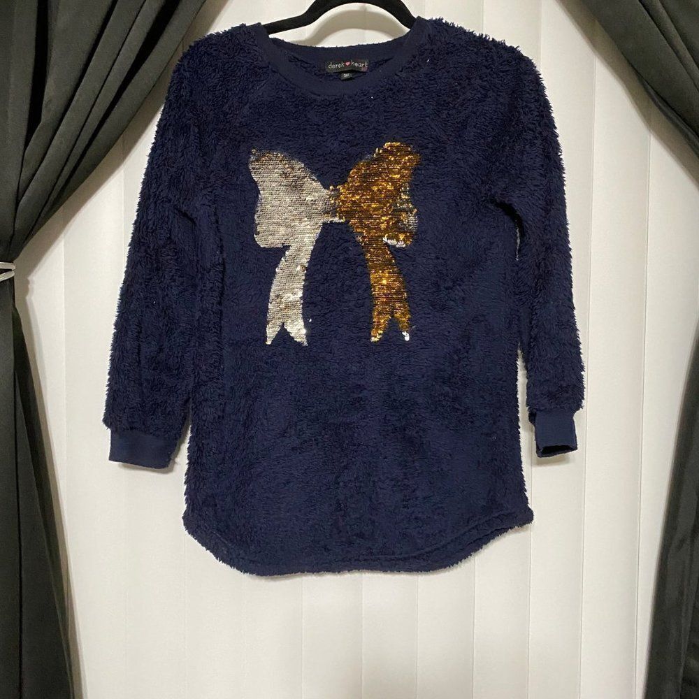 Derek Heart winter navy blue & sequenced bow
